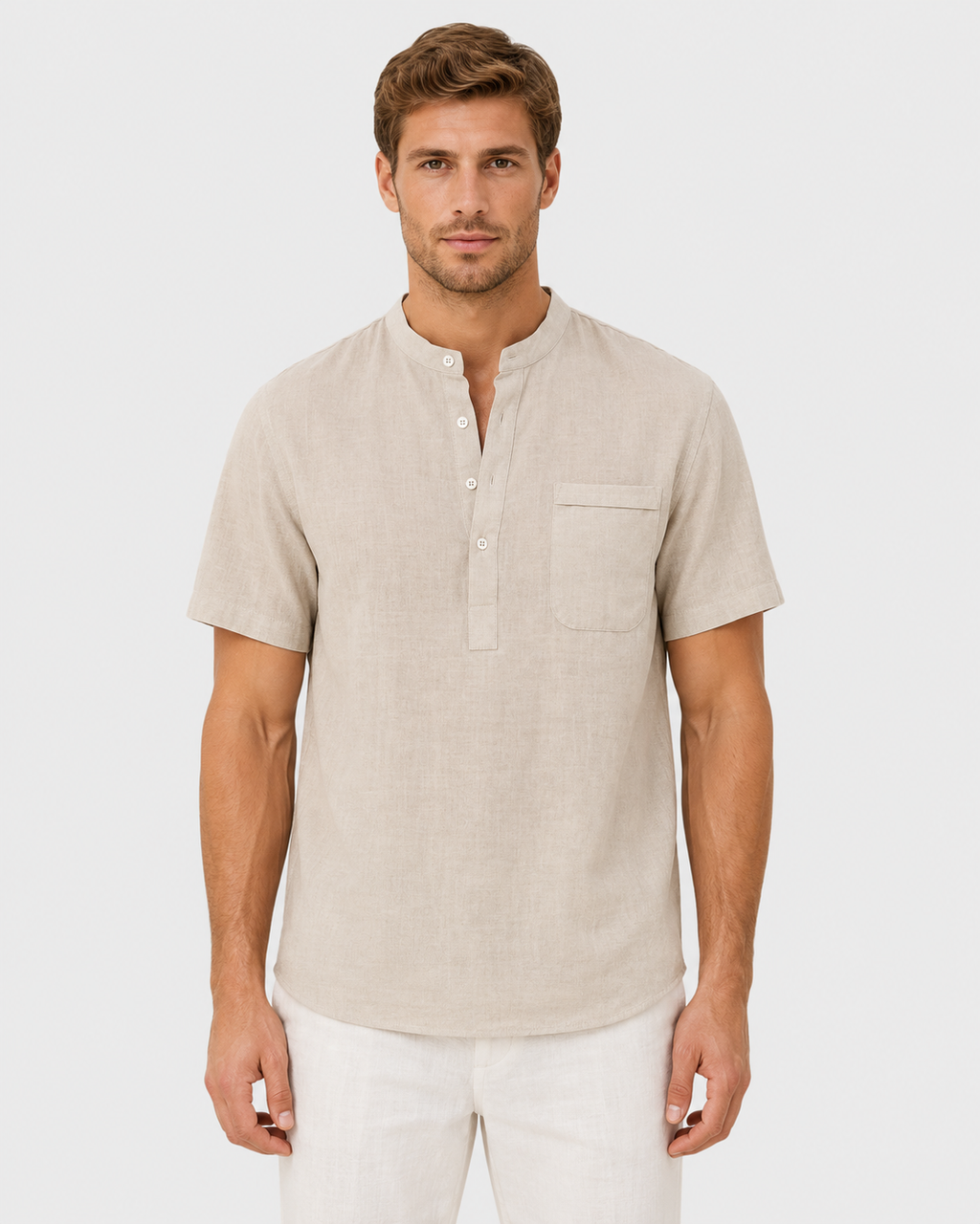Julian Men's Cotton Linen Short Sleeve Henley Shirt