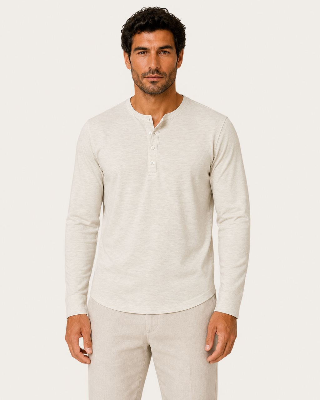 Mason Men's Slim Fit Long-Sleeve Button Neck Shirt