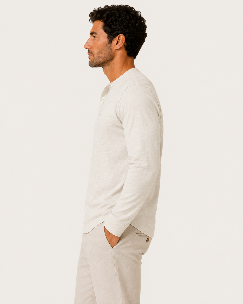 Mason Men's Slim Fit Long-Sleeve Button Neck Shirt