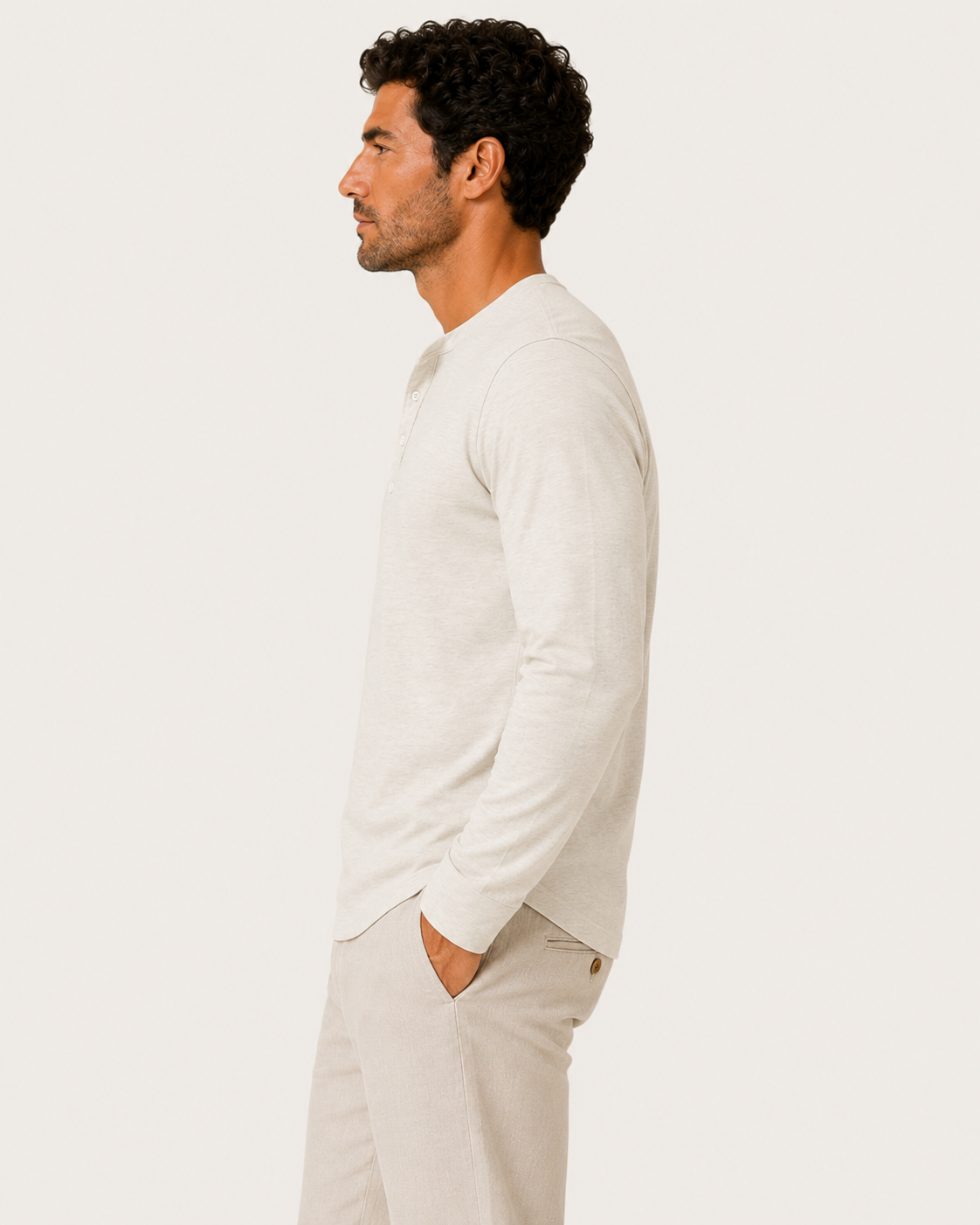 Mason Men's Slim Fit Long-Sleeve Button Neck Shirt
