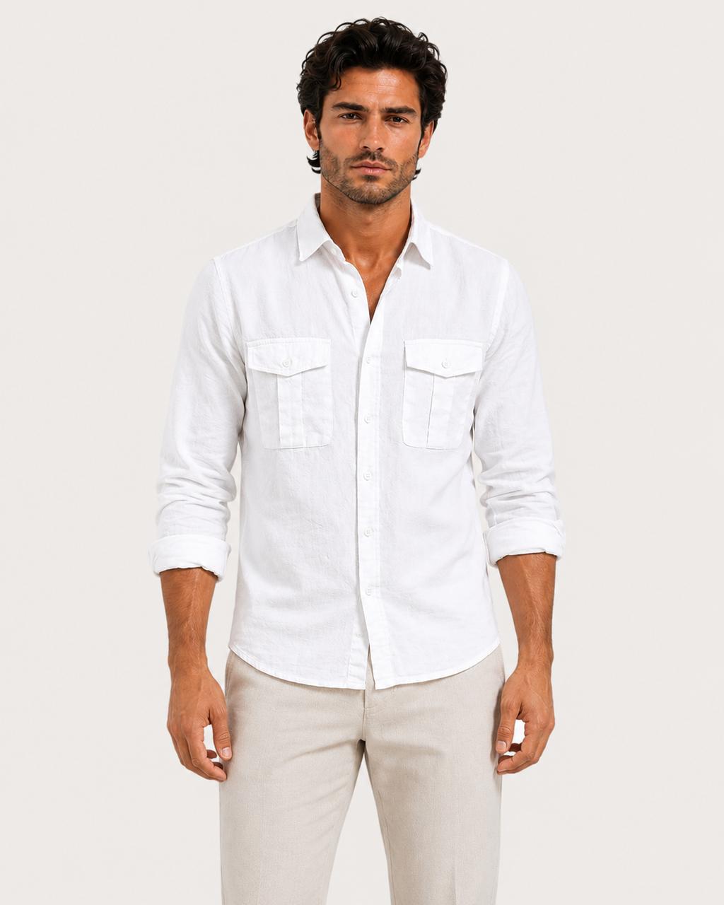 Felix Men's Summer Casual Cotton Linen Pocket Shirt