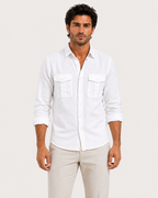 Felix Men's Summer Casual Cotton Linen Pocket Shirt