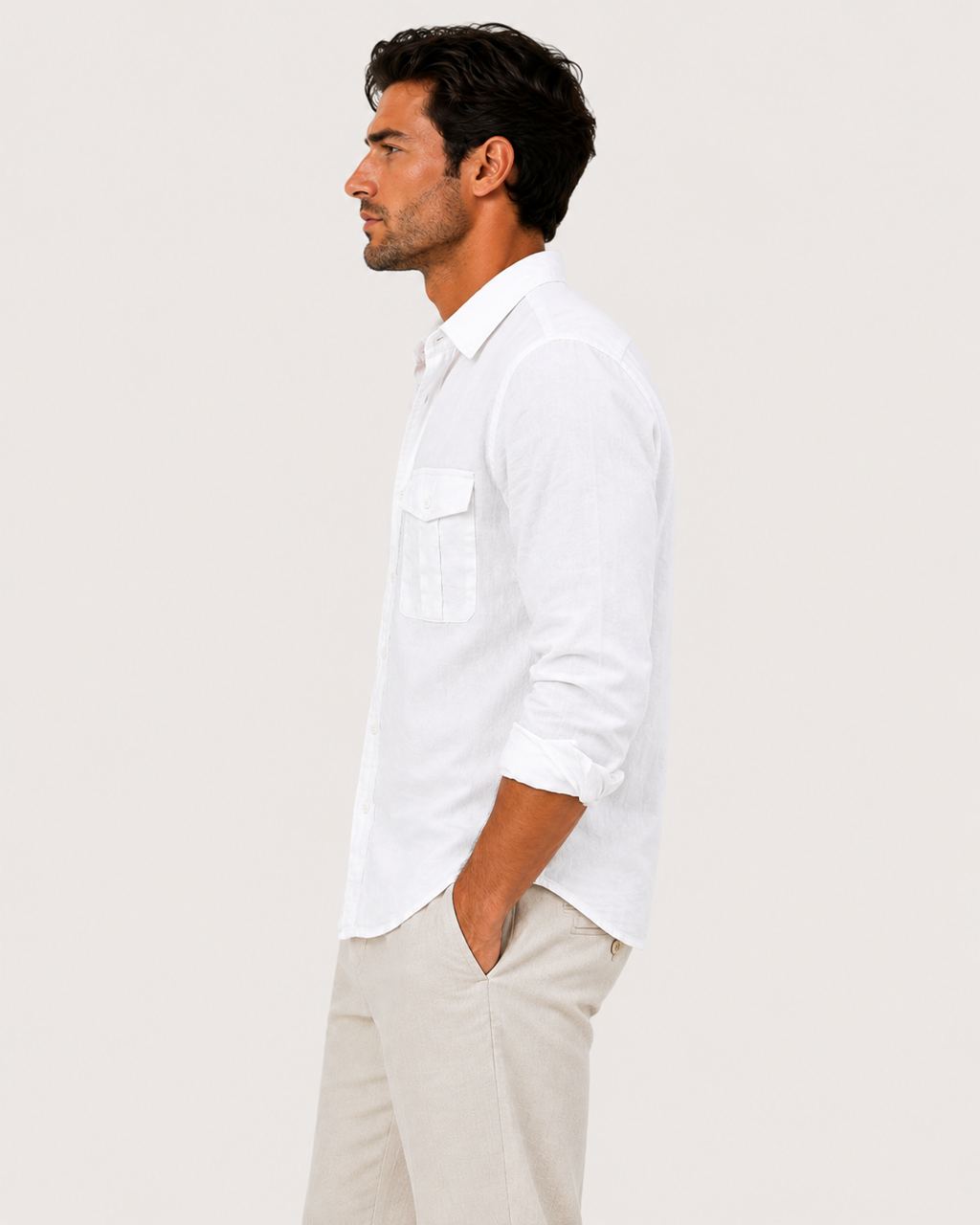 Felix Men's Summer Casual Cotton Linen Pocket Shirt