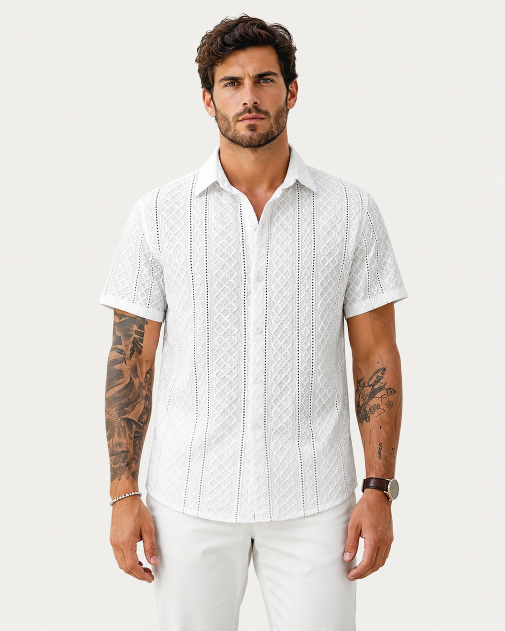Oscar Men's Smart Textured Knit Short-Sleeve Summer Shirt