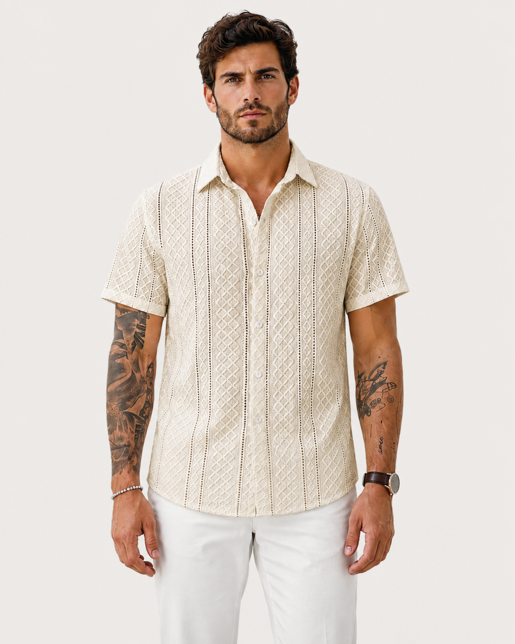 Oscar Men's Smart Textured Knit Short-Sleeve Summer Shirt