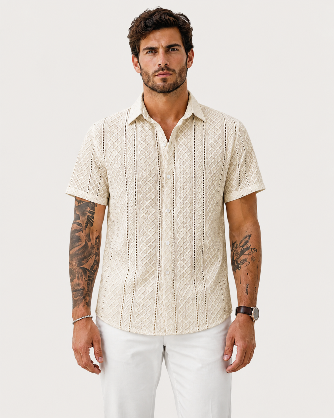 Oscar Men's Smart Textured Knit Short-Sleeve Summer Shirt