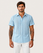 Oscar Men's Smart Textured Knit Short-Sleeve Summer Shirt