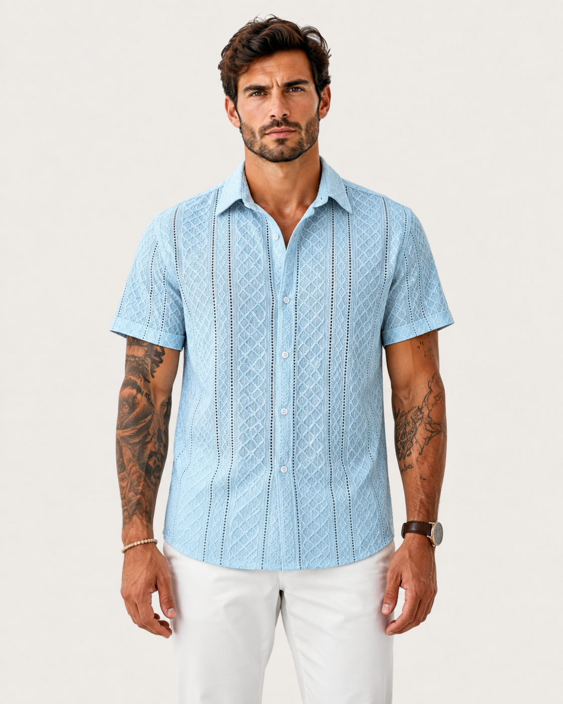 Oscar Men's Smart Textured Knit Short-Sleeve Summer Shirt