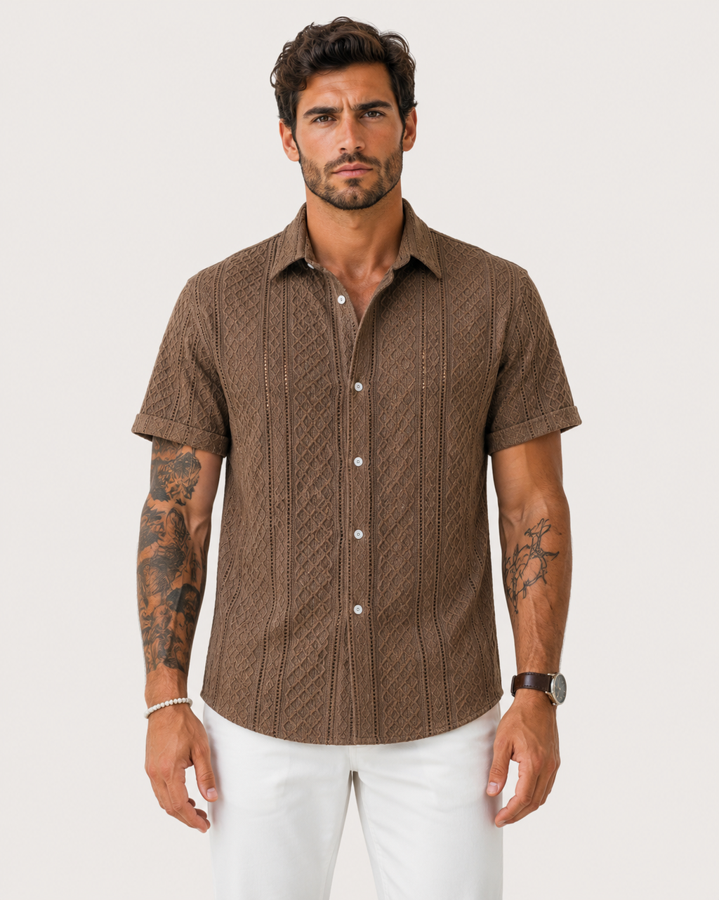 Oscar Men's Smart Textured Knit Short-Sleeve Summer Shirt