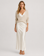 Elodie Satin Midi Dress and Knit Set