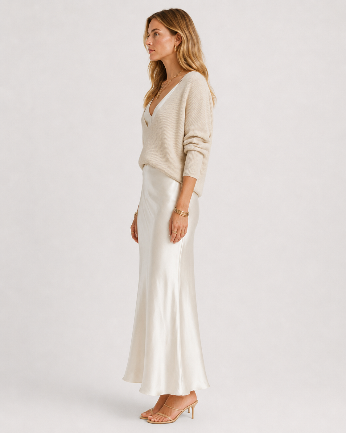 Elodie Satin Midi Dress and Knit Set