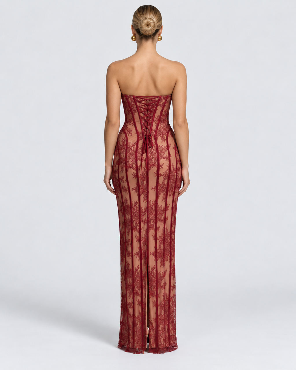 Isabella Lace Corset Strapless Maxi Dress