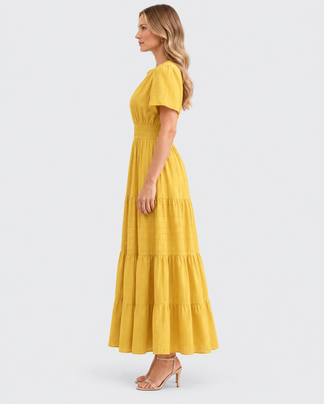 Ophelia Tiered Flutter-Sleeve Maxi Dress