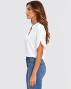 Celeste Chiffon V-Neck Short Sleeve Blouse