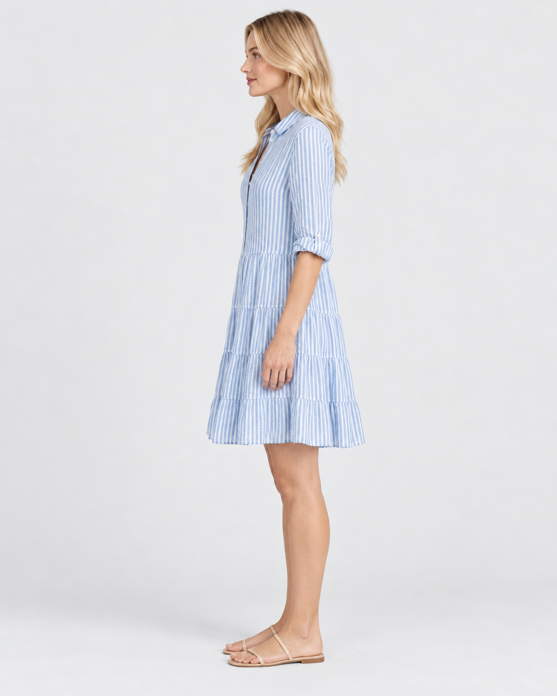 Evelyn Striped Linen-Look Midi Shirt Dress