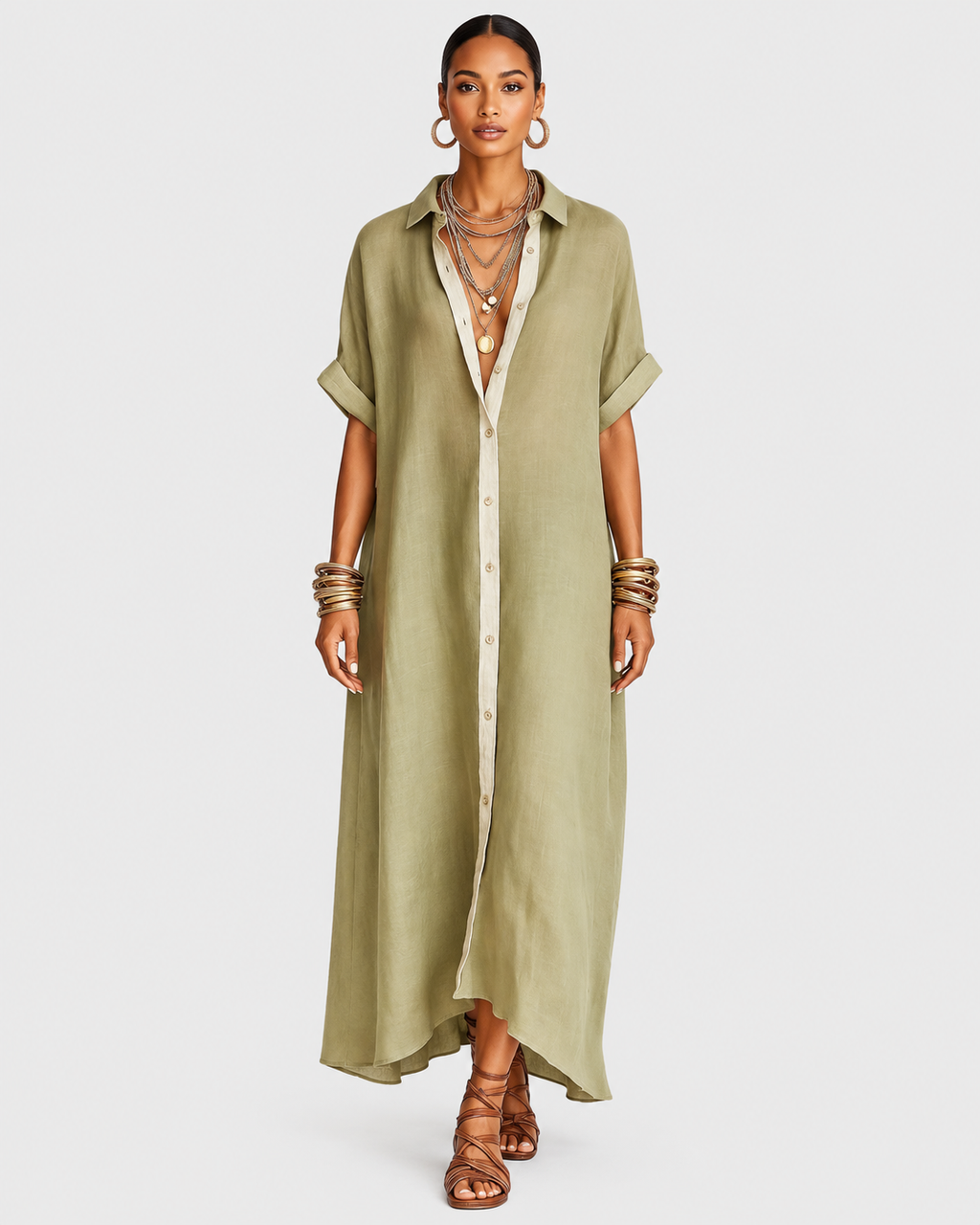 Freya Relaxed Linen Collared Maxi Dress
