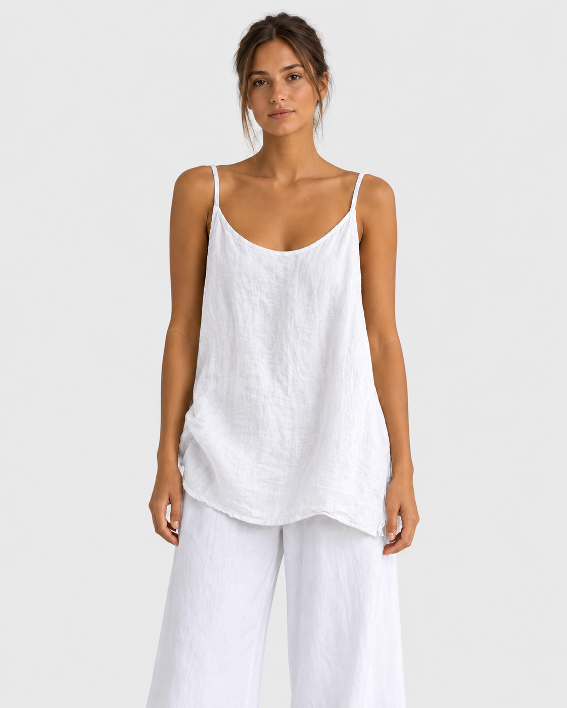 Chloe Relaxed Linen Cami Top with V-Neckline