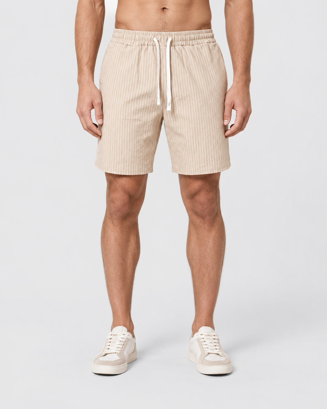 Jasper Pinstripe Linen-Look Drawstring Casual Shorts