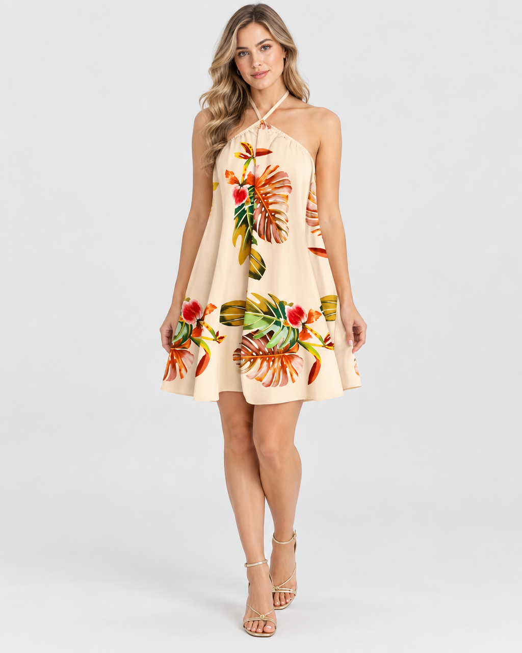 Daisy Floral Halter Neck Backless Dress