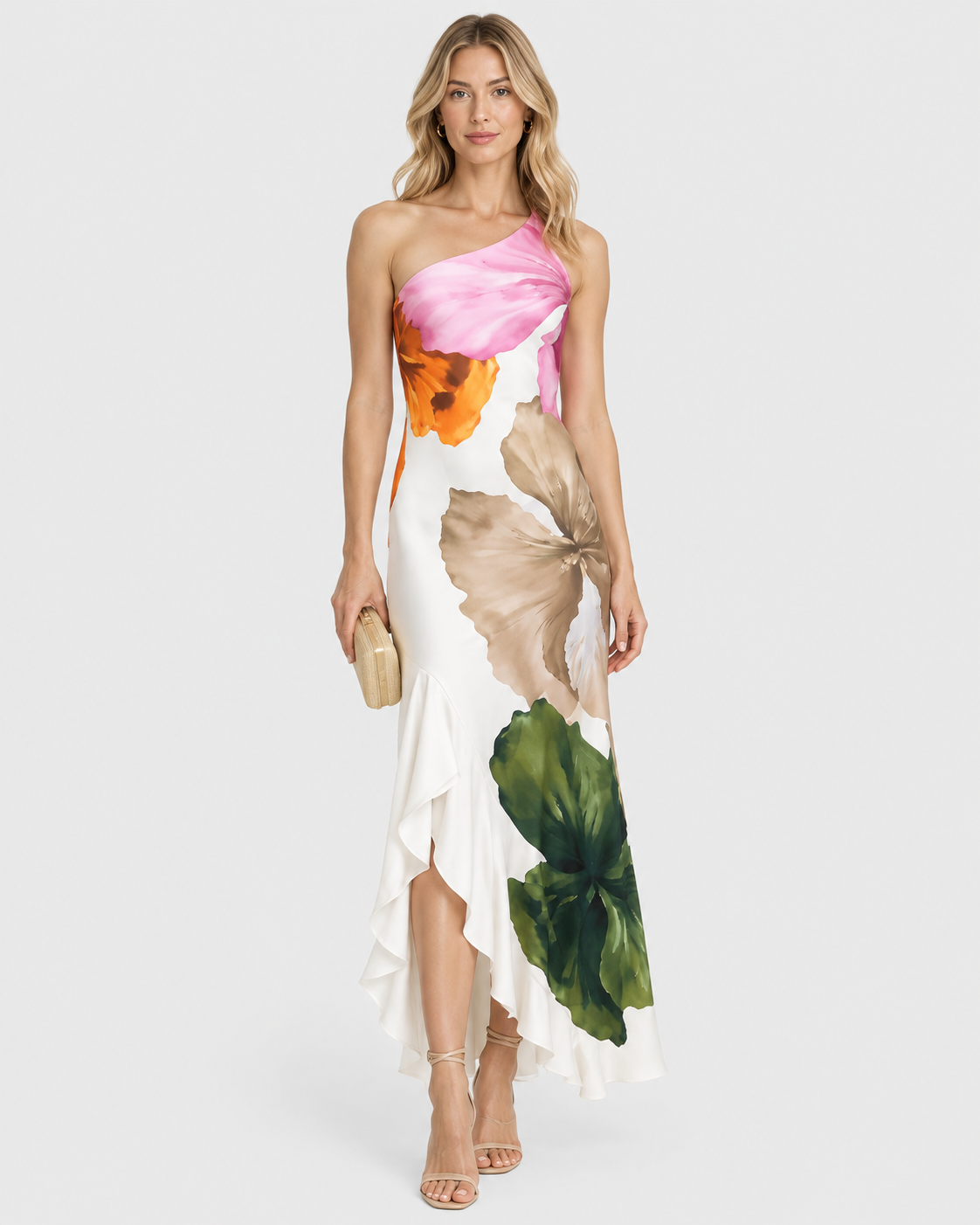 Clara Floral One-Shoulder Slim Maxi Dress