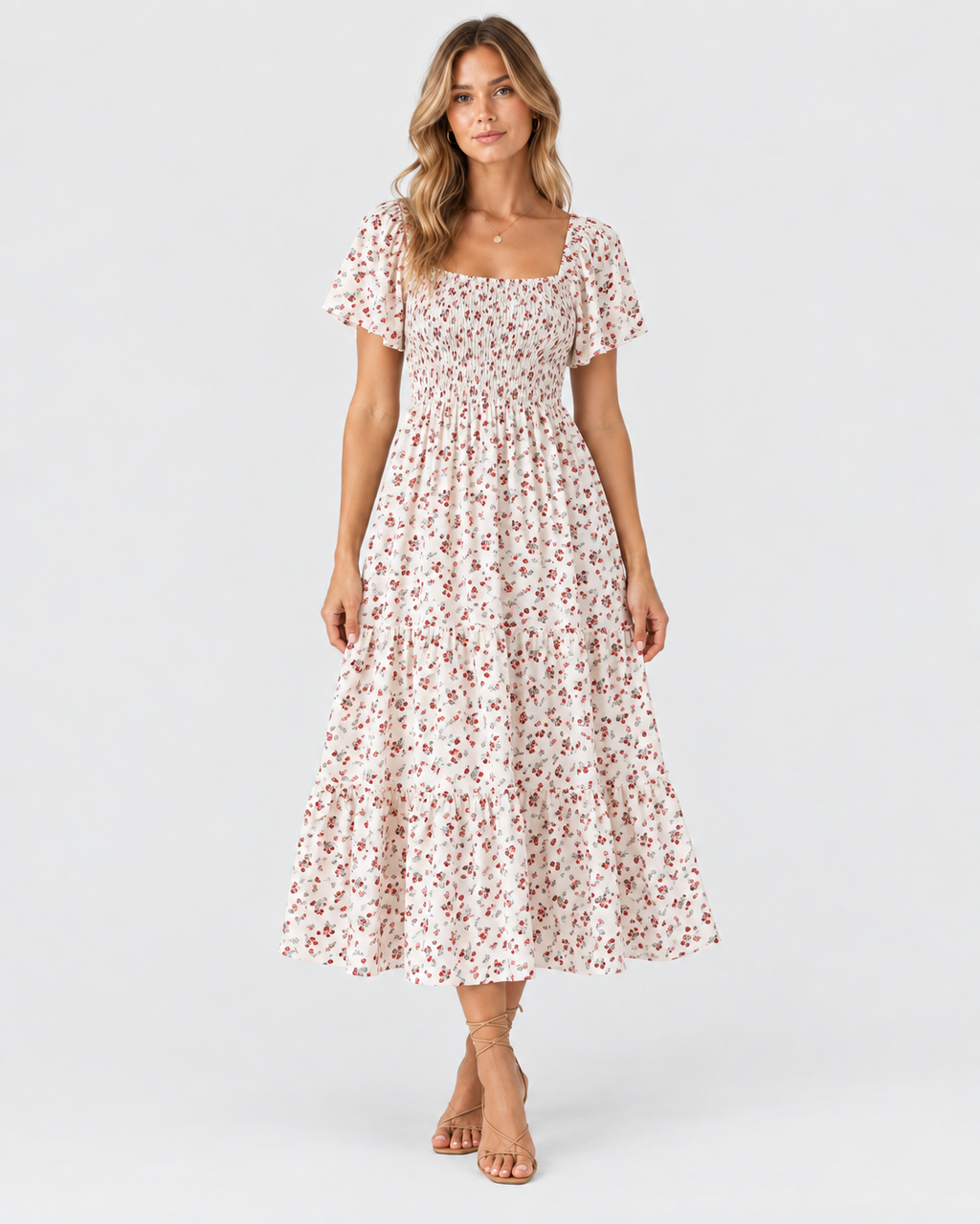 Florence Floral Pleated Butterfly Sleeve Midi Dress