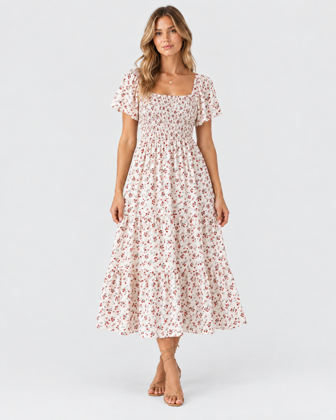 Florence Floral Pleated Butterfly Sleeve Midi Dress