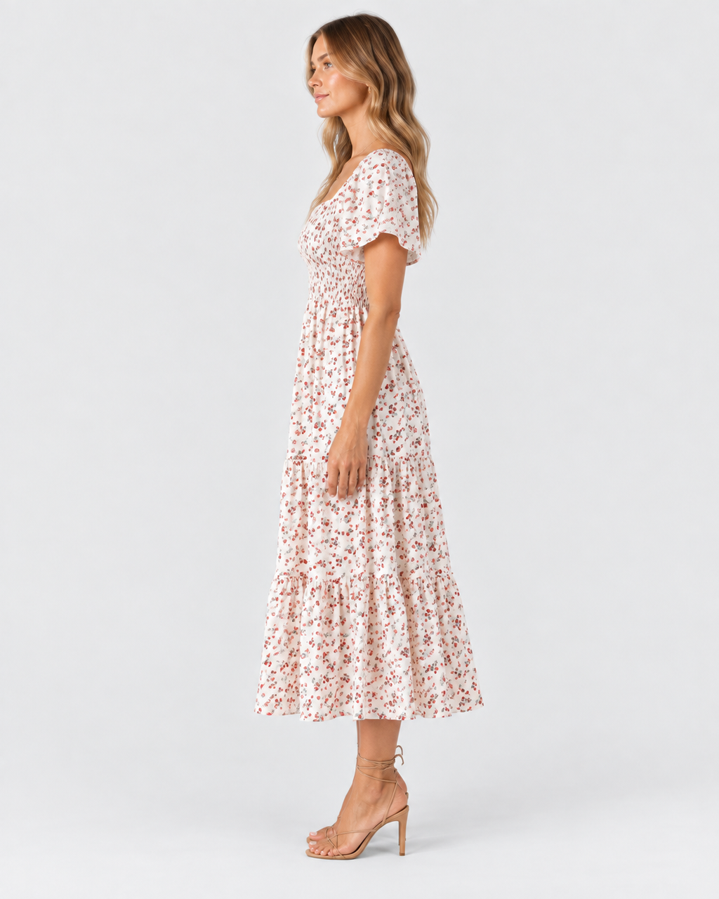 Florence Floral Pleated Butterfly Sleeve Midi Dress