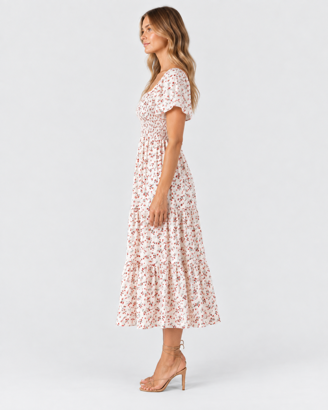 Florence Floral Pleated Butterfly Sleeve Midi Dress