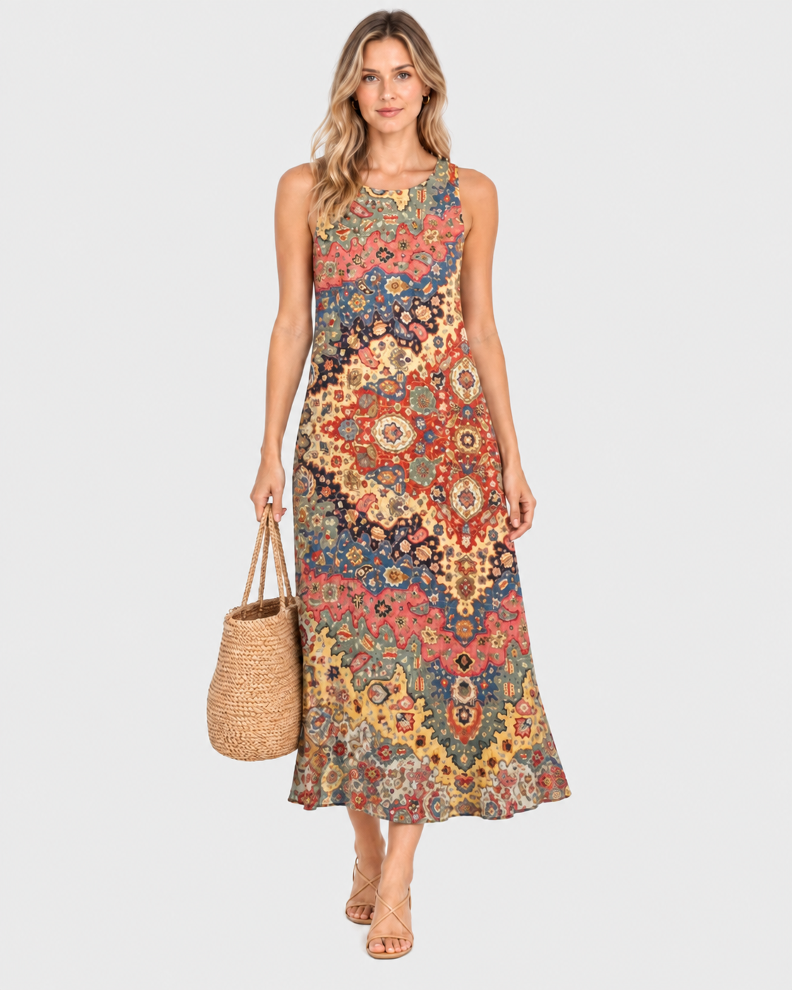 Maya Floral Sleeveless Bohemian Midi Sundress