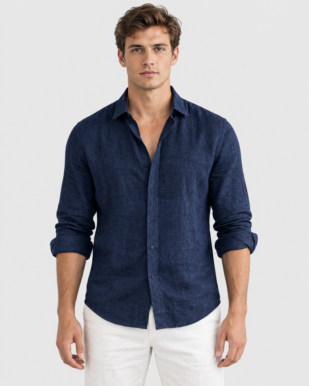 Lucas Men's Relaxed Fit Long-Sleeve Summer Linen Shirt