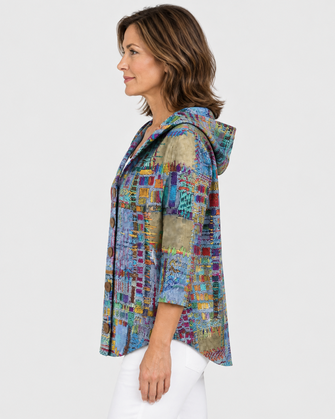 Elena Women's Printed Button-Front Hooded Knit Sweater