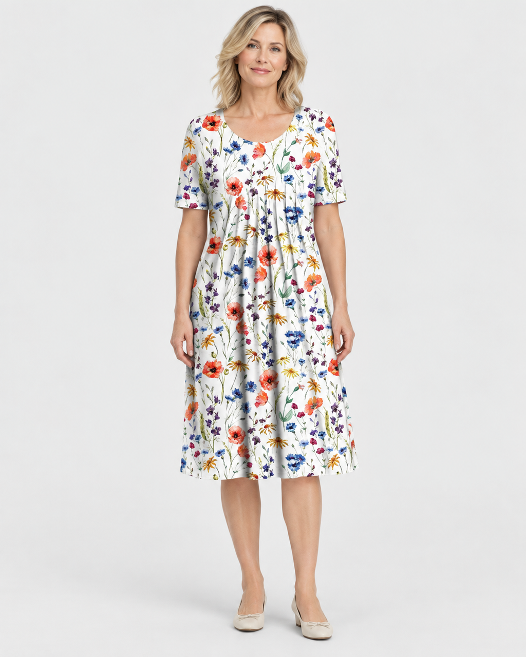 Aria Women's Elegant Round Neck Floral Printed Dress