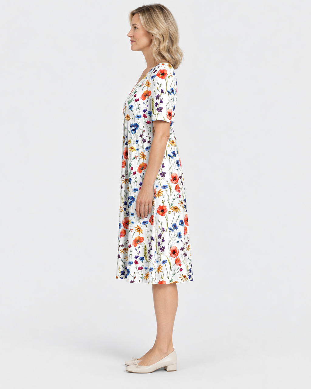 Aria Women's Elegant Round Neck Floral Printed Dress