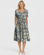 Aria Women's Elegant Round Neck Floral Printed Dress