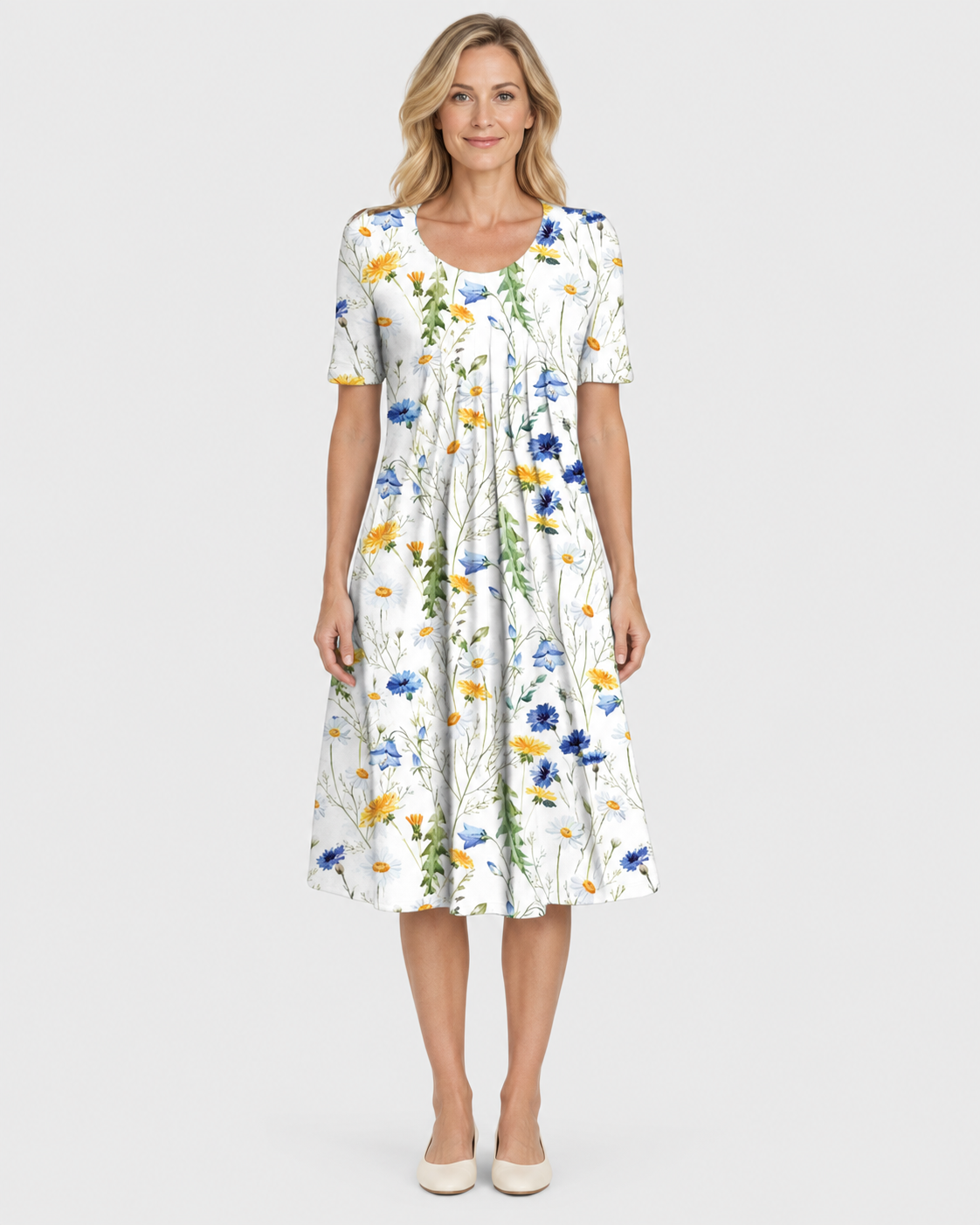 Aria Women's Elegant Round Neck Floral Printed Dress