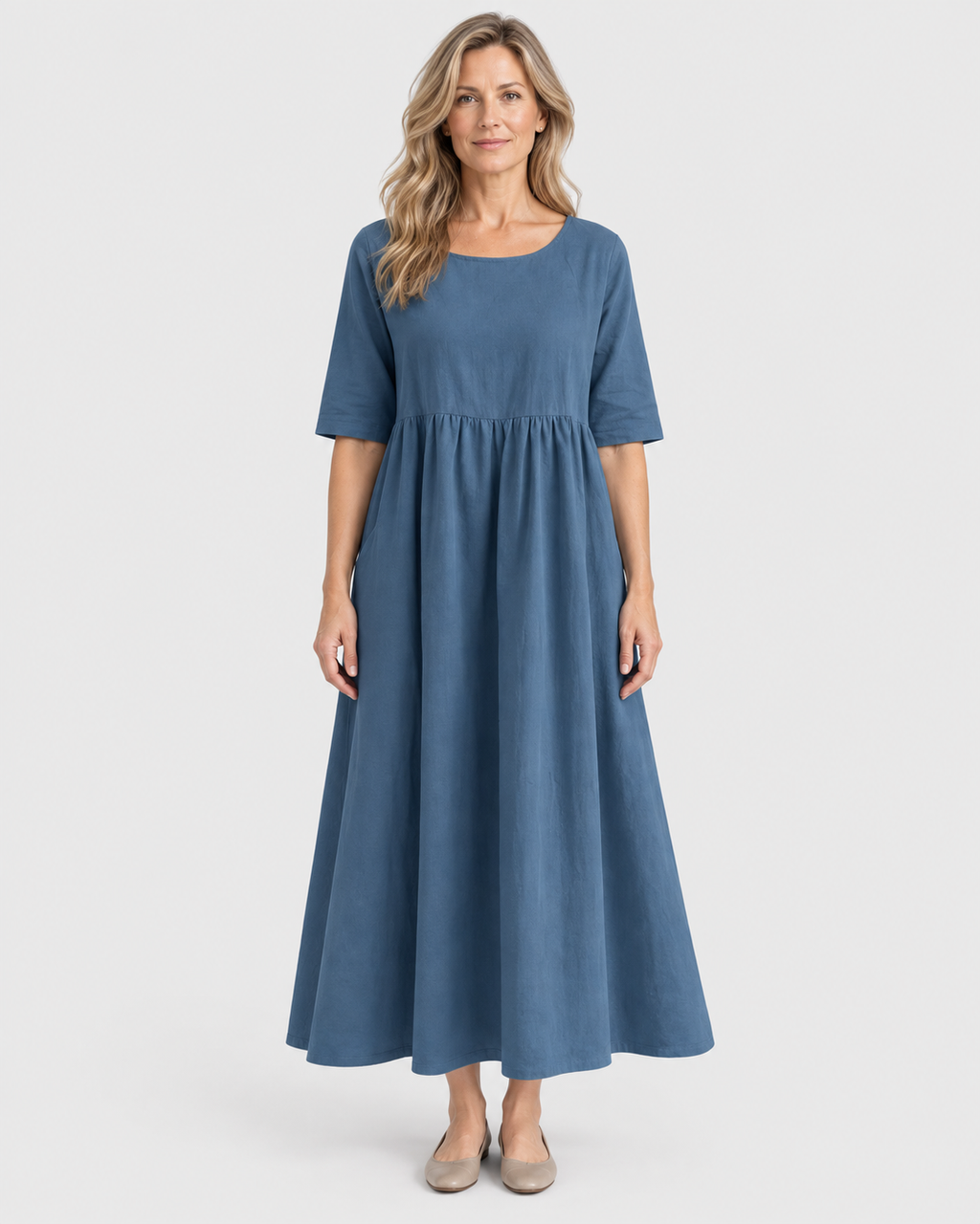 Chloe Women's Classic Mid-Sleeve Cotton Midi Dress