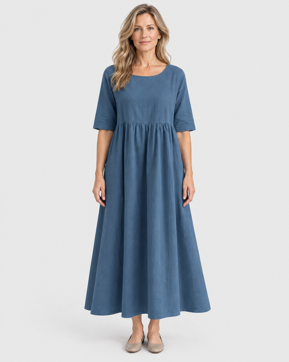 Chloe Women's Classic Mid-Sleeve Cotton Midi Dress