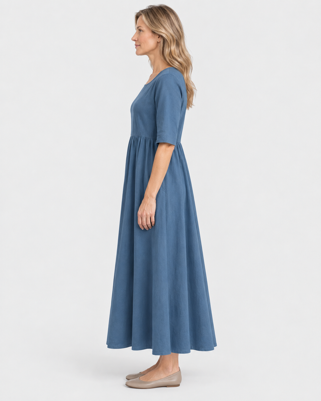 Chloe Women's Classic Mid-Sleeve Cotton Midi Dress