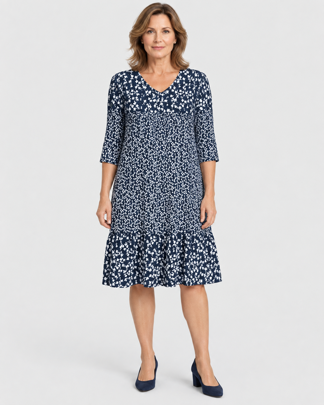 Freya Women's Printed V-Neck Tiered Midi Dress