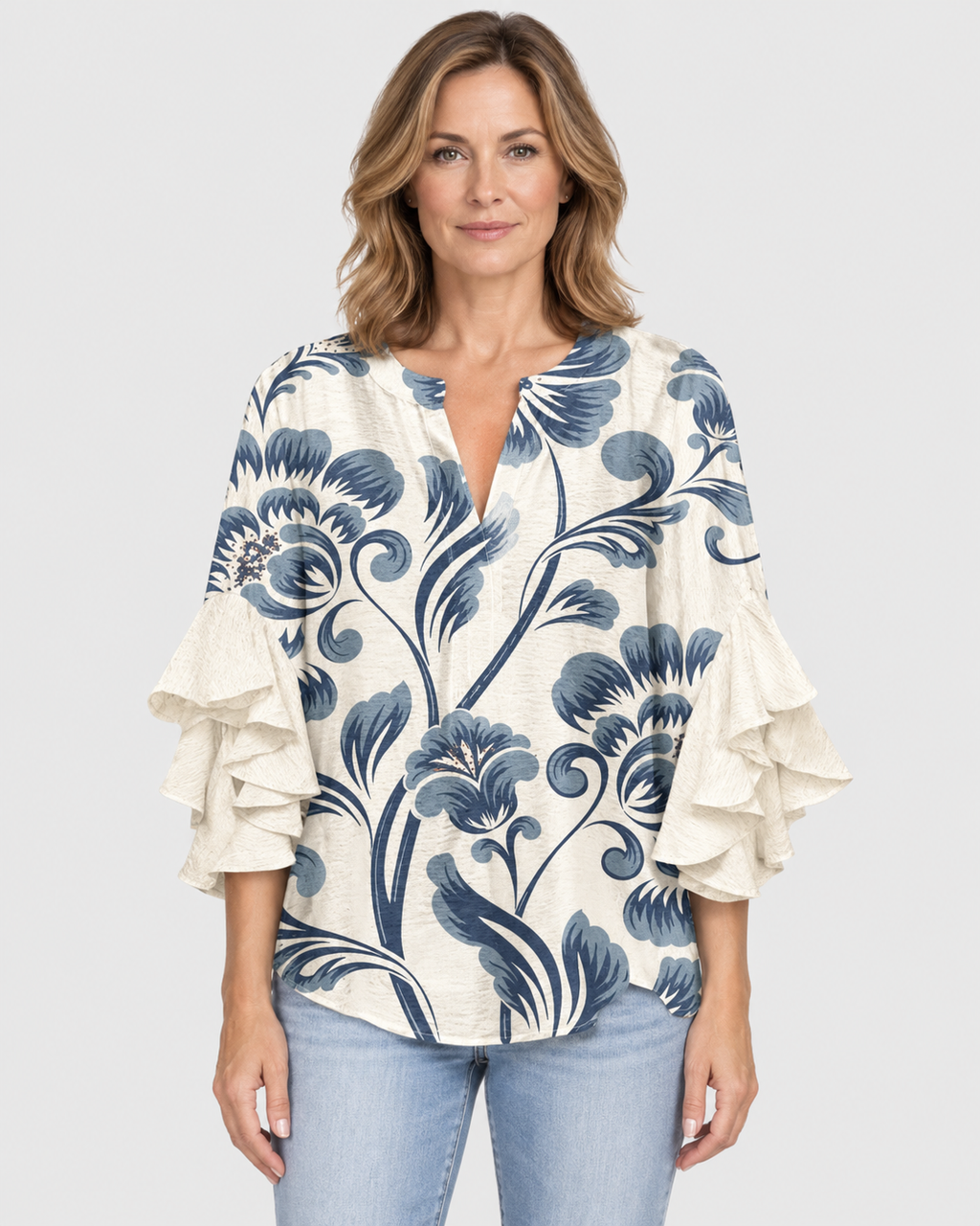 Aurelia Ruffle Sleeve Floral Print Blouse
