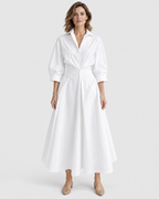 Genevieve Front Wrap Collared Long Sleeve Maxi Dress