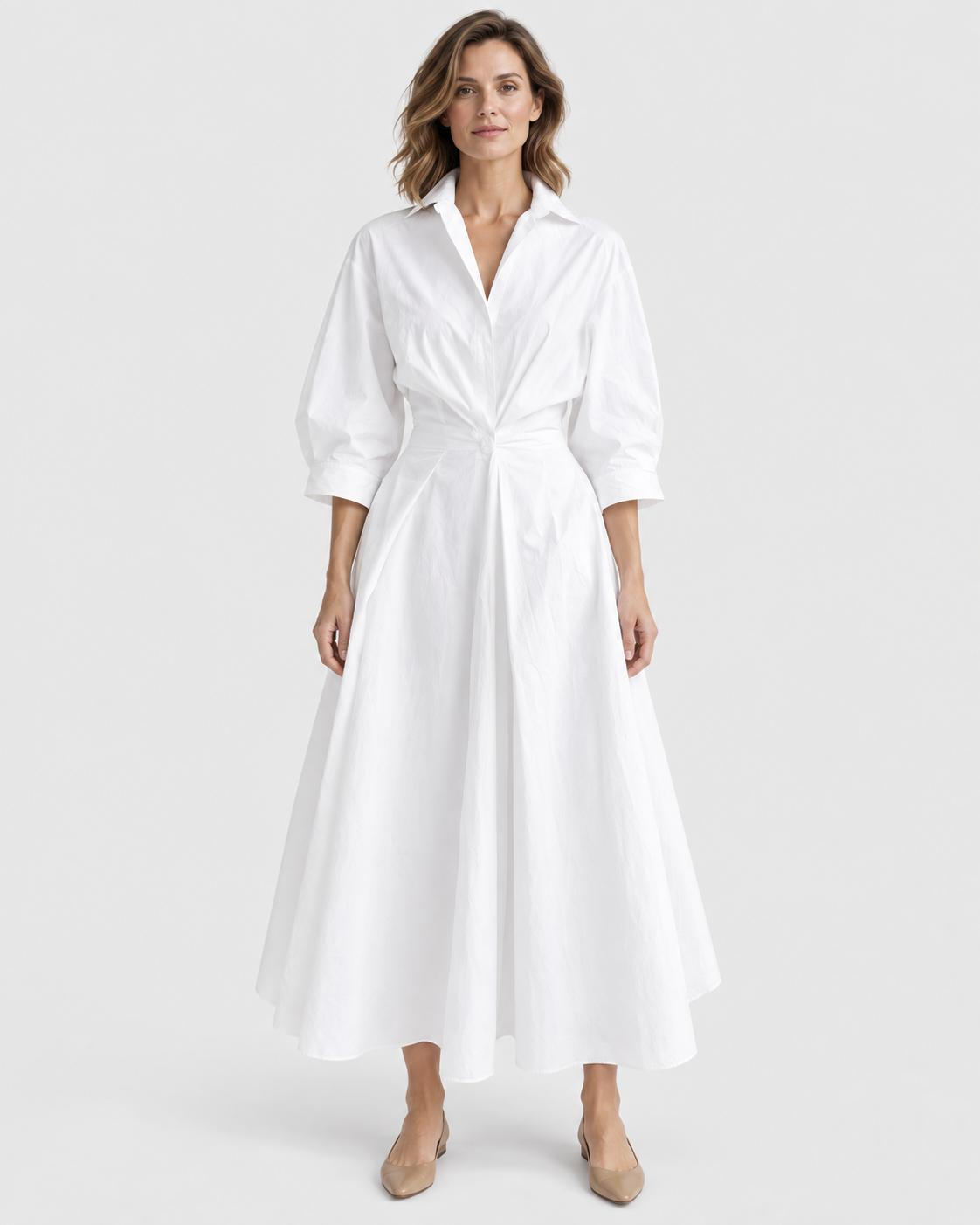 Genevieve Front Wrap Collared Long Sleeve Maxi Dress
