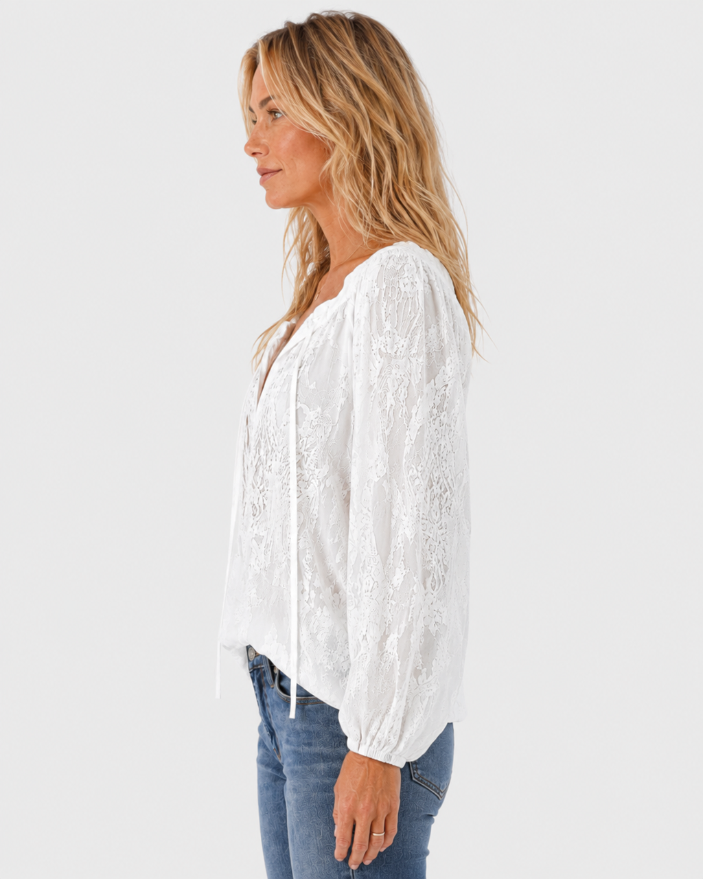Aurelia Bohemian Lace Tie-Neck Long Sleeve Blouse