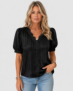 Isla Elegant V-Neck Short Sleeve Lace Splice Blouse