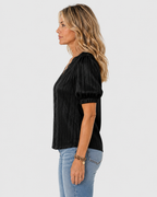 Isla Elegant V-Neck Short Sleeve Lace Splice Blouse