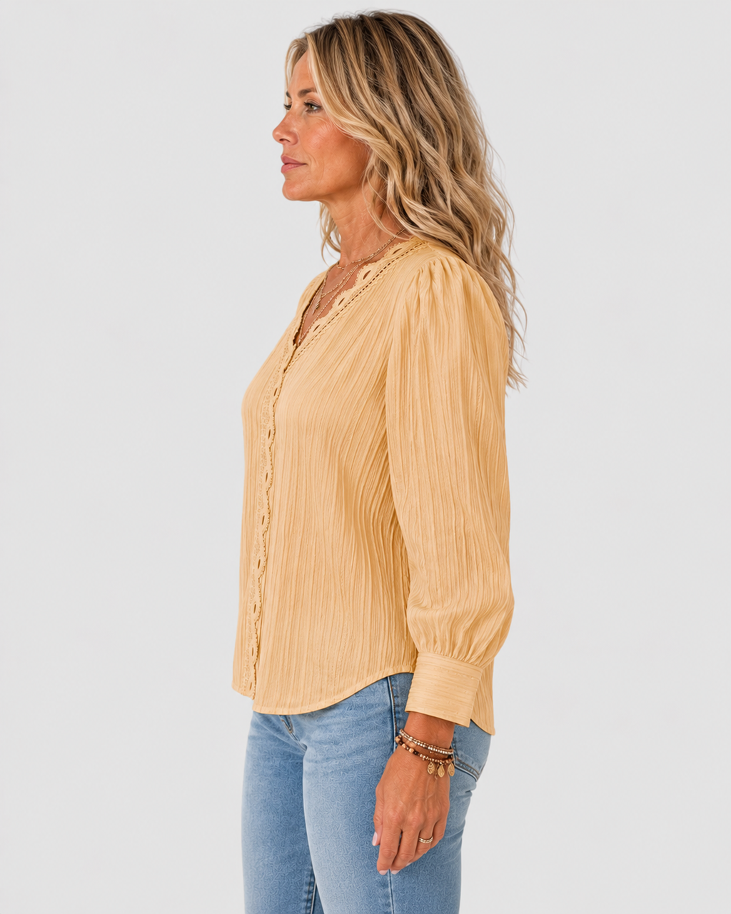Matilda Elegant Lace-Trim V-Neck Pullover Blouse