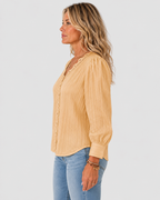 Matilda Elegant Lace-Trim V-Neck Pullover Blouse