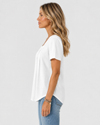 Saskia Square-Neck Pleated Short Sleeve Summer Blouse