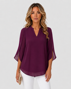 Genevieve Chiffon Layered Bell Sleeve V-Neck Blouse