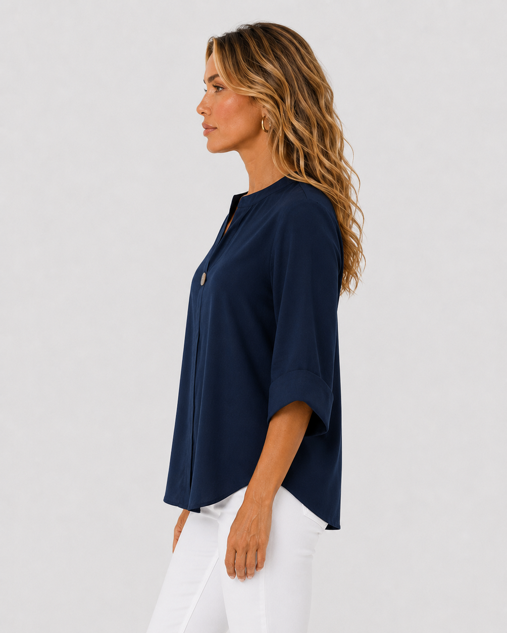 Evelyn Women's V-Neck Cotton Linen Front Knot Blouse
